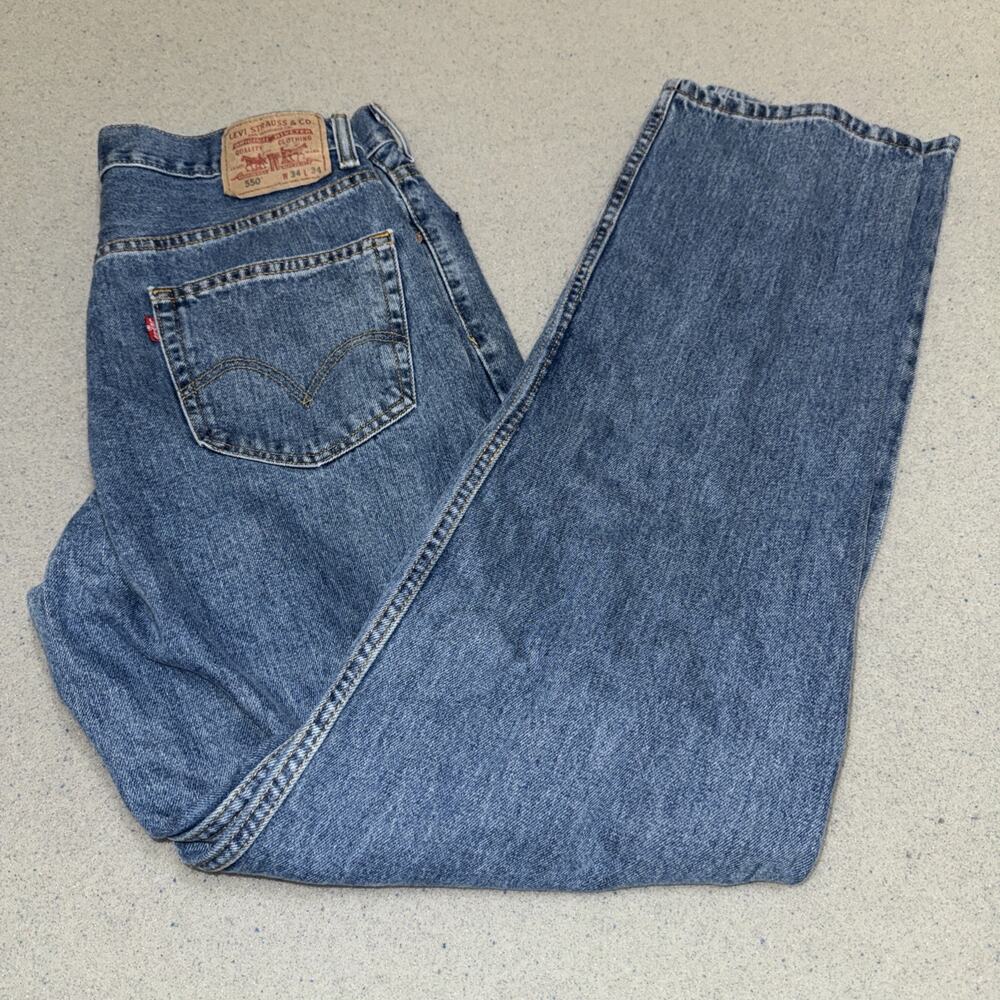 Levis 550 Relaxed Fit Straight Leg Vintage Denim Blue Jeans Mens 34x34 Y2K
